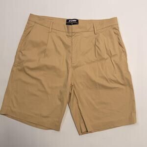 K-Way Twill Golf Shorts Mens 36 XL Beige Chino 10 Inseam Pleated Front Pockets